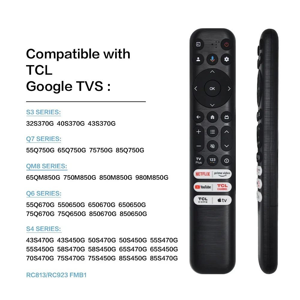 New Replacement Voice Remote RC813 FMB1 Suitable for TCL Android TV LED QLED 4K UHD Smart TV Compatible with TCL 65R646 55R646