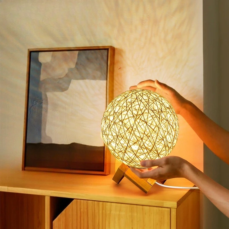 Simple desk lamp bedroom bedside lamp night creative girl romantic decorative vine ball L