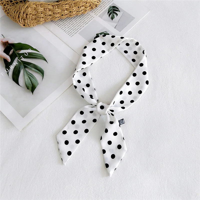 Fashion Dot Ribbon Silk Scarf Women Thin Neck Scarves Lady Small Shawls Bandana Narrow Female Neckerchief Dress Accessories