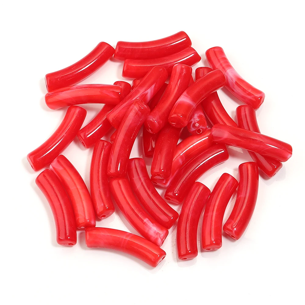 

30pcs Acrylic 31x8mm Chunky Bamboo Tube Beads Dual Color Bent Pipe Loose Bead for DIY Decoration Accessories
