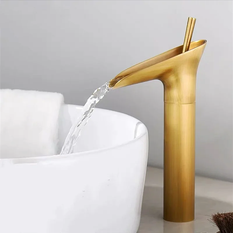 Basin Faucets Black/Antique Brass Single Handle Waterfall Type Bathroom Basin Faucet Cold Hot Water Sink Mixer Taps Torneira