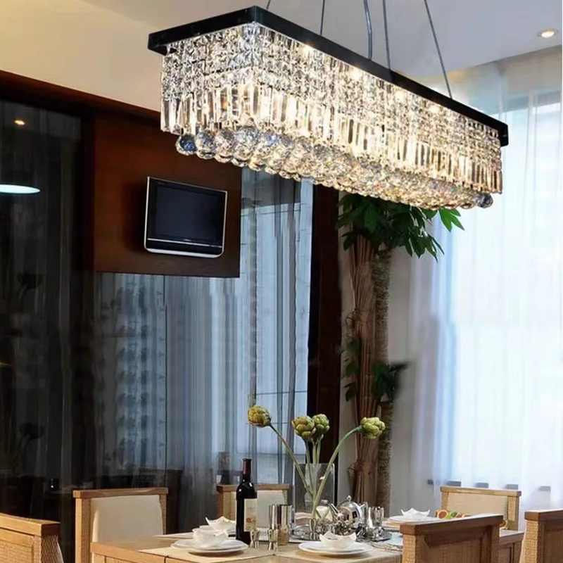 Black Hanging Chandelier Kitchen Island Light Fixture Design Chrome Rectangular Dining Room Crystal Led Lamp Bar Black Luster