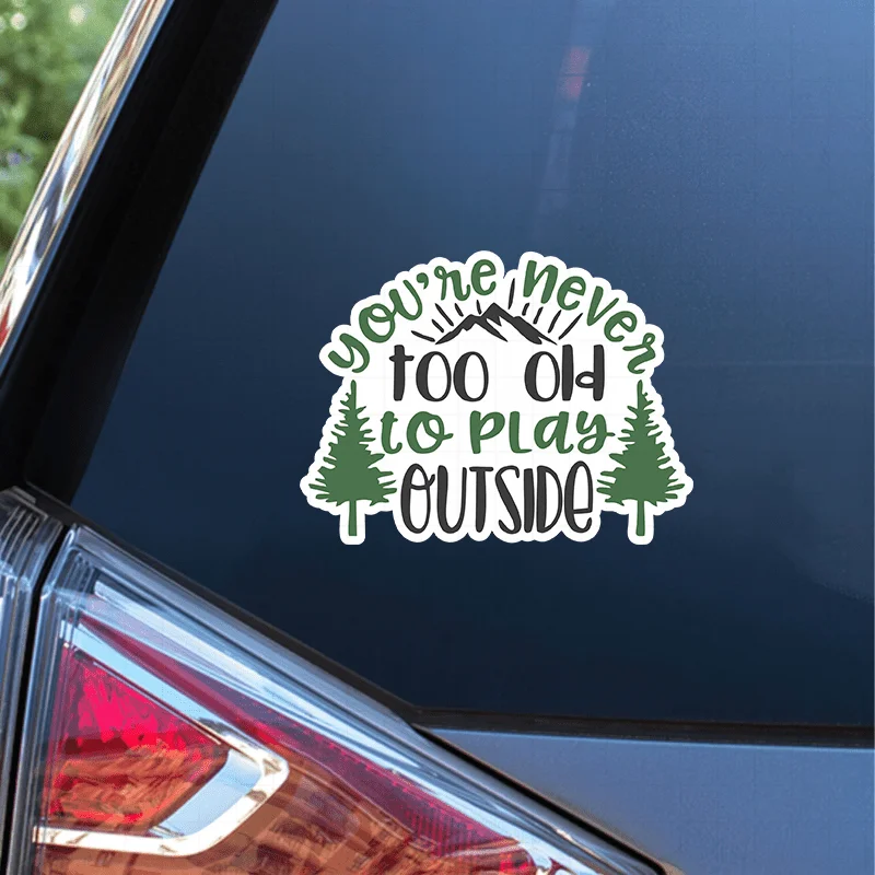 "Jugar al Aire Libre Nunca Es Cuesto Llevar" - Pegatinas de Vinilo para Exteriores, Calcomanías Decorativas de Montaña y Bosque para Coche, Portátil, Equipaje