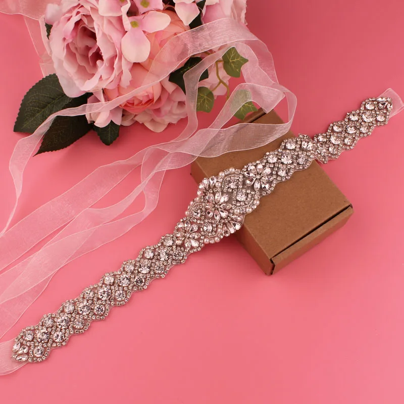 Ceinture de mariée en cristal avec rubans, ceinture de mariage argentée faite à la main, ceinture de patient à strass pour robes de soirée de mariage