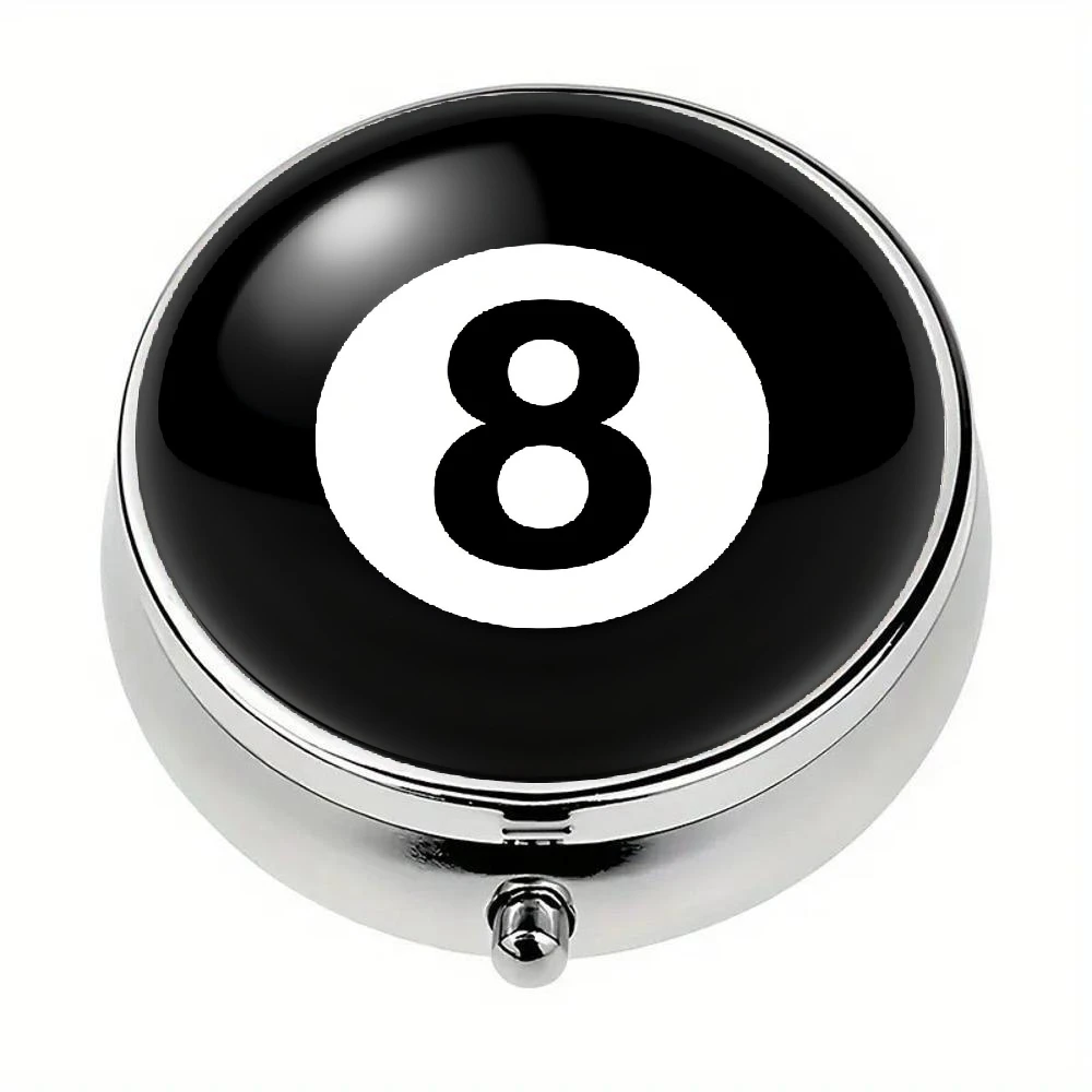 1 Medicine Box with a Flat Black Bagua Pattern, Featuring a White Circle and the Number 8 Print. Three-Compartment Portable Medicine Box, Food-Safe, Suitable for Carrying with You, for Daily Travel Use and Outdoor Activities