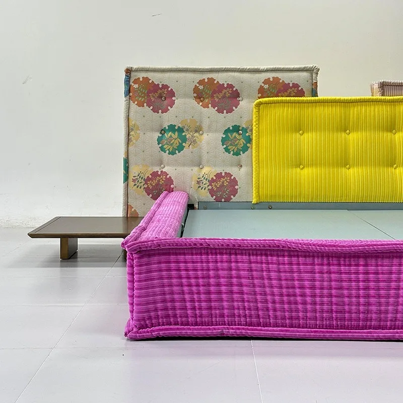 Creative fabric double bed wedding bed famous villa furniture