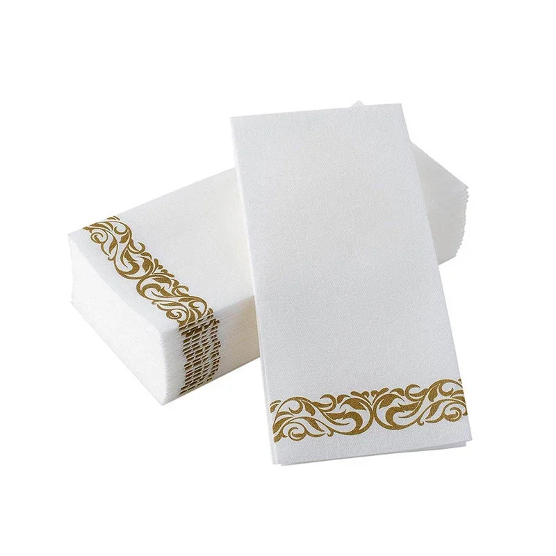 100PCS Disposable Table Paper Napkins Elegant Tissue Vintage Towel White Foil Gold Dish Bowl Paper Birthday Wedding Party Decor