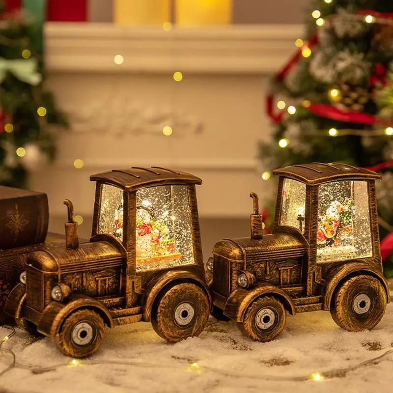 

Tractor Snow Globe Vintage Bronze Tractor-Shaped Santa Claus Snowman Christmas Lantern Christmas Centerpiece Table Decorations