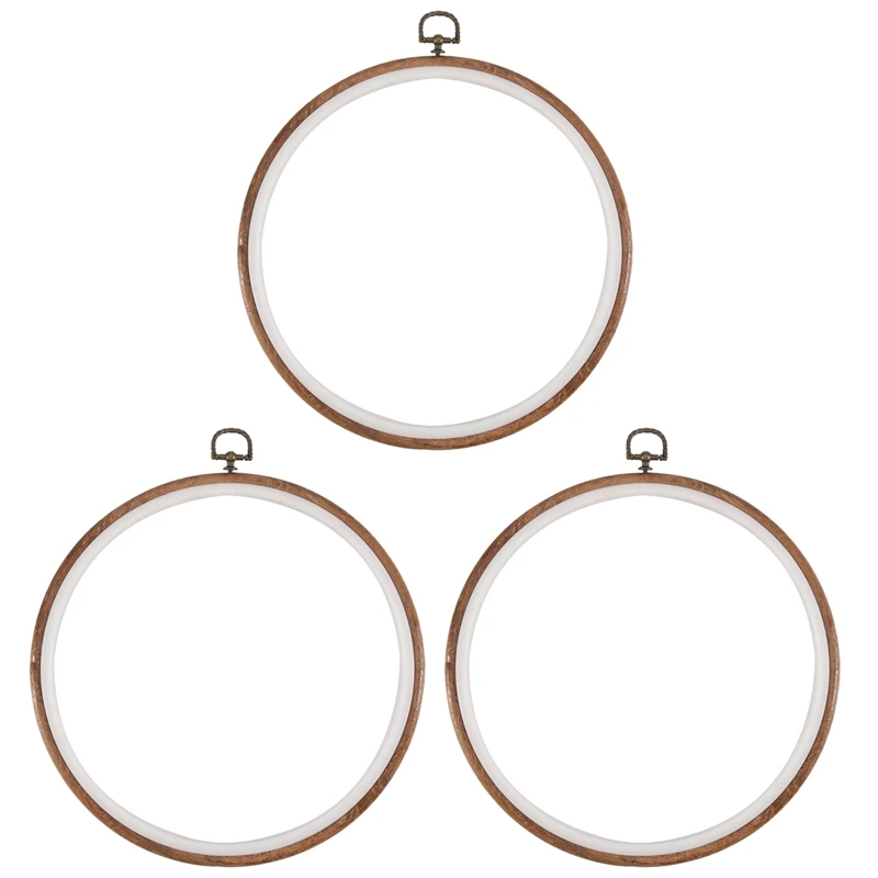 3 Pieces 10 Inch 26Cm Embroidery Ring Cross Stitch No Slip Hoops Set Imitated Wood Display Frame Circle Embroidery Kits