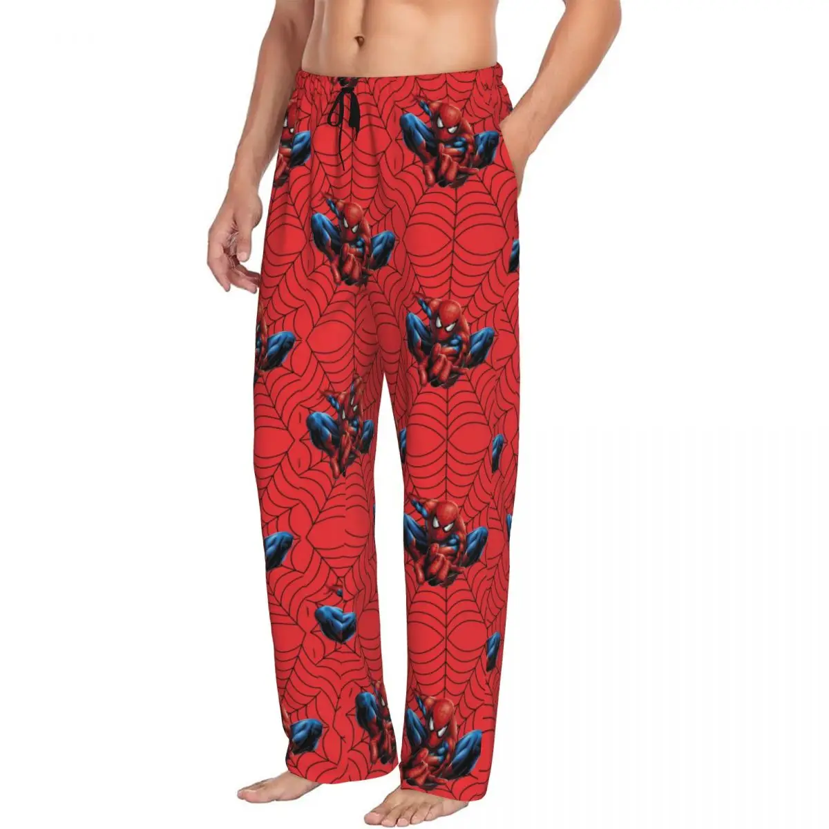 Pantalones de pijama con gesto de Spiderman para hombre personalizados, animación impresa, nuevos pantalones para dormir con bolsillos