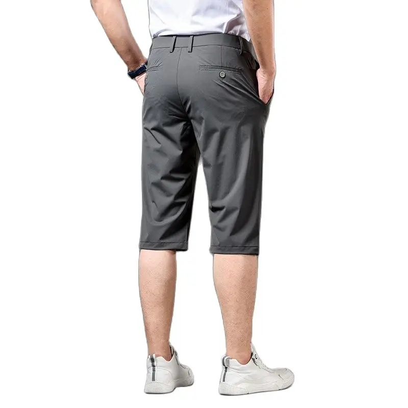 Calção solta reta respirável casual masculina elástica, calça curta folgada, roupa fina, moda verão