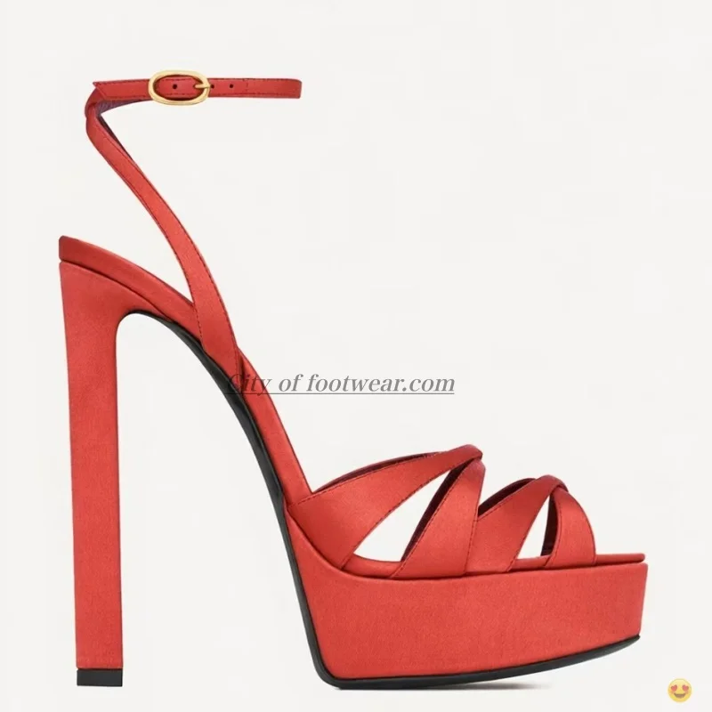 

2026 Women's Hot Chick red/black satin platform high heels sandals ankle strap peep toe party gladiator luxury designer shoes