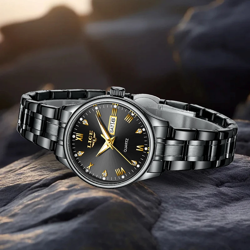 LIGE New Waterproof Watches for Women Fashion Simple Sports Women's Quartz Wristwatches Stainless Steel Luminous Ladies Watch