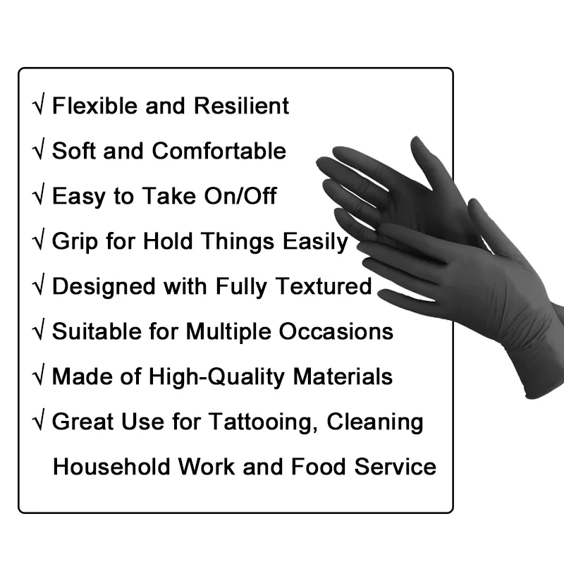 100/50/10pcs Black Nitrile Gloves Disposable Waterproof Tattoo Gloves for Cleaning Gloves Tattoo Hairdressing Tool S/M/L/XL Size