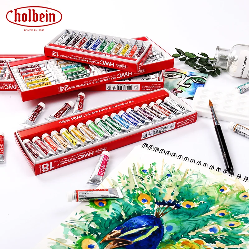 Imagem -04 - Holbein-hwc W401 Conjuntos de Tinta Aquarela Transparente Desenho Profissional Suprimentos 12 18 24 30 48 60 108 Cores Tubos de 5ml