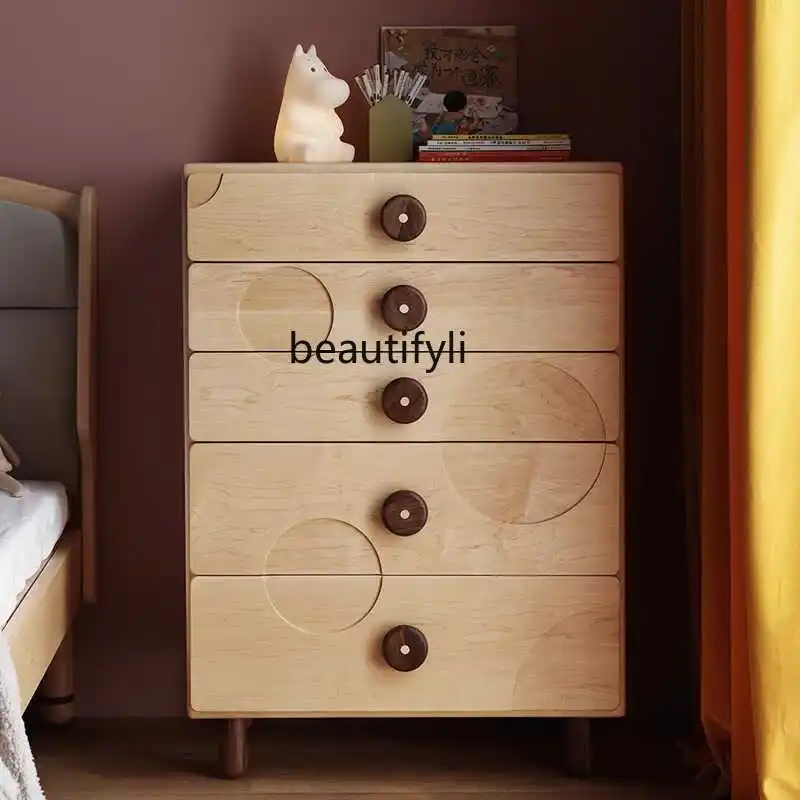 Nordic Minimalist Bedside Cabinet Creative Solid Wood Household Five Buckets Chest of Drawer Bedroom Wall Storage Cabinet