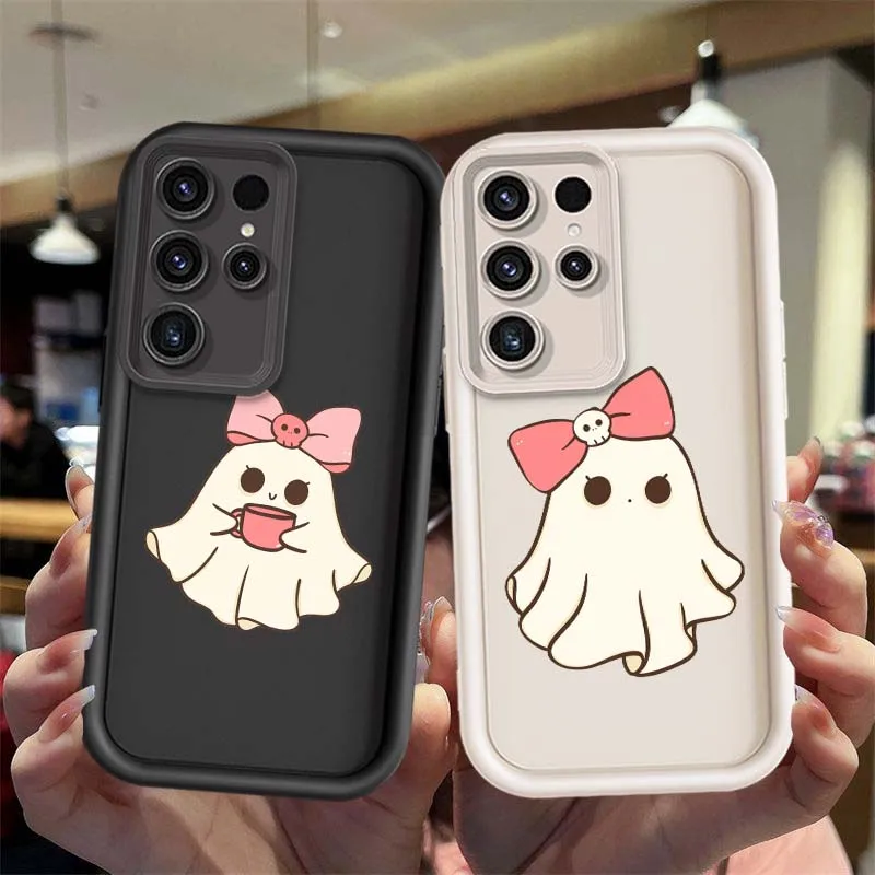 Cute Pink Ghost Girl Cover For Samsung Galaxy S25 S24 S23 S22 S21 Ultra Lite Plus FE Eye Ladder Phone Case