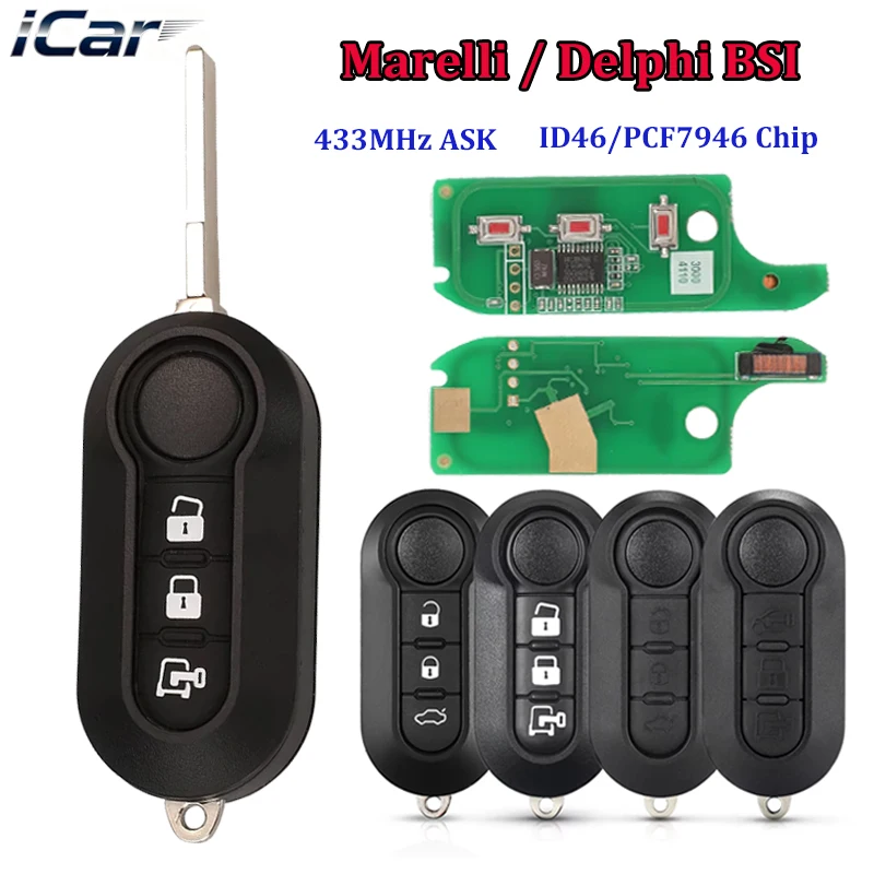 Delphi & Marelli Car Remote Key For Fiat MPV Bravo/Ducato 500 Doblo Qubo Grande Punto Citroen Jumper Peugeot Boxer 433MHz ID46