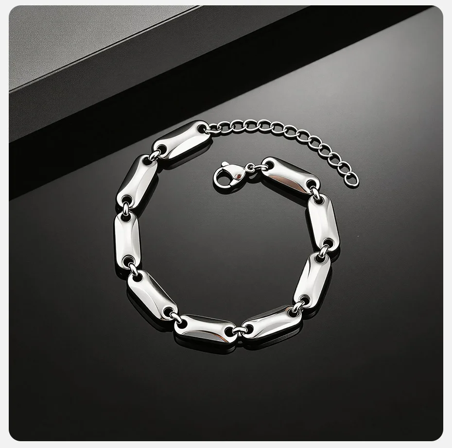 Vnox Silberfarbene Gliederarmbänder für Herren, Edelstahl, verstellbar, 18–23 cm Länge, modisches Hip-Hop-Armband für Männer und Jungen, Geschenk für Papa – Detail 6