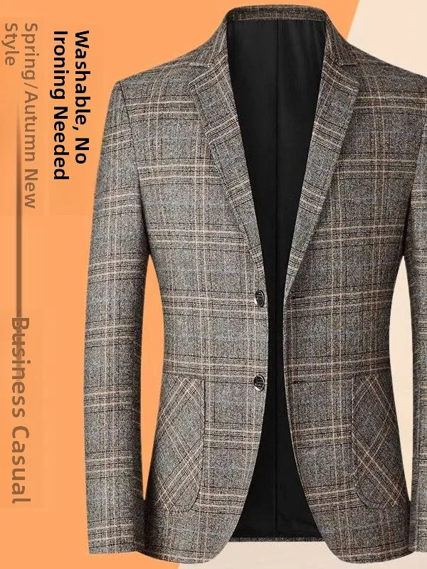 

Men's Casual Thin Single-Breasted Suit Jacket Fashionable Urban Style Polyester Fiber Long Sleeve West Coat for Middle-Aged
