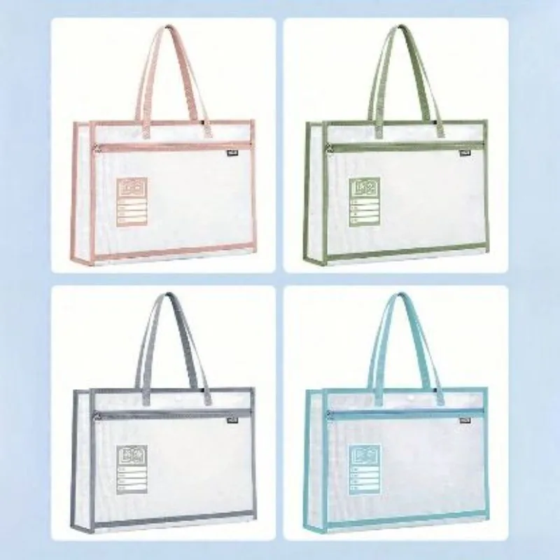 1 portable double-layer theme classification bag, transparent waterproof EVA file storage bag, zipper special bag, four colors f