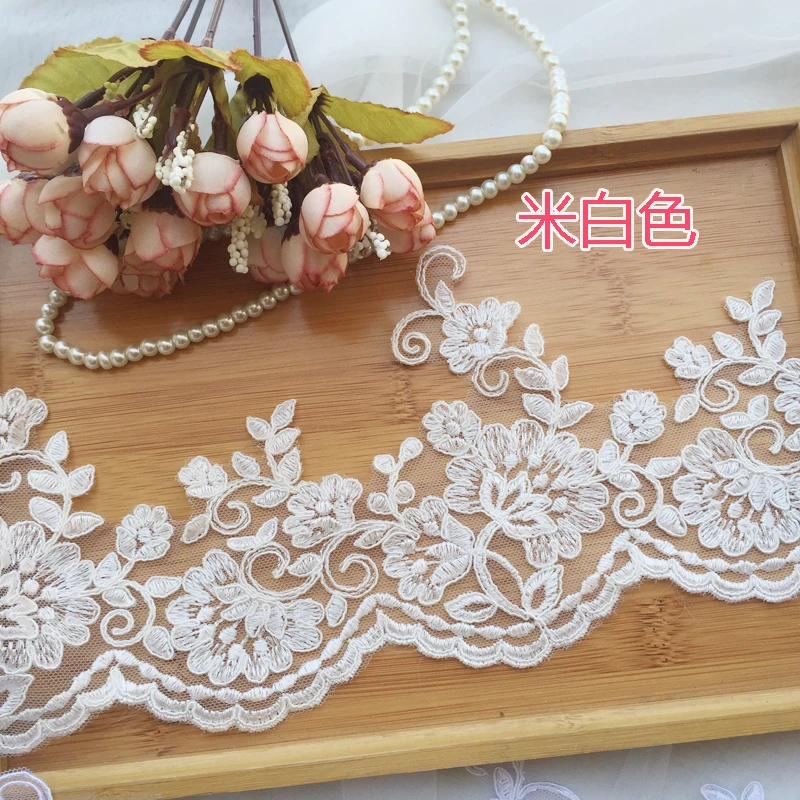 10Yards exquisite handwork embroidered fabric border lace trimming flower lace trim for wedding dress