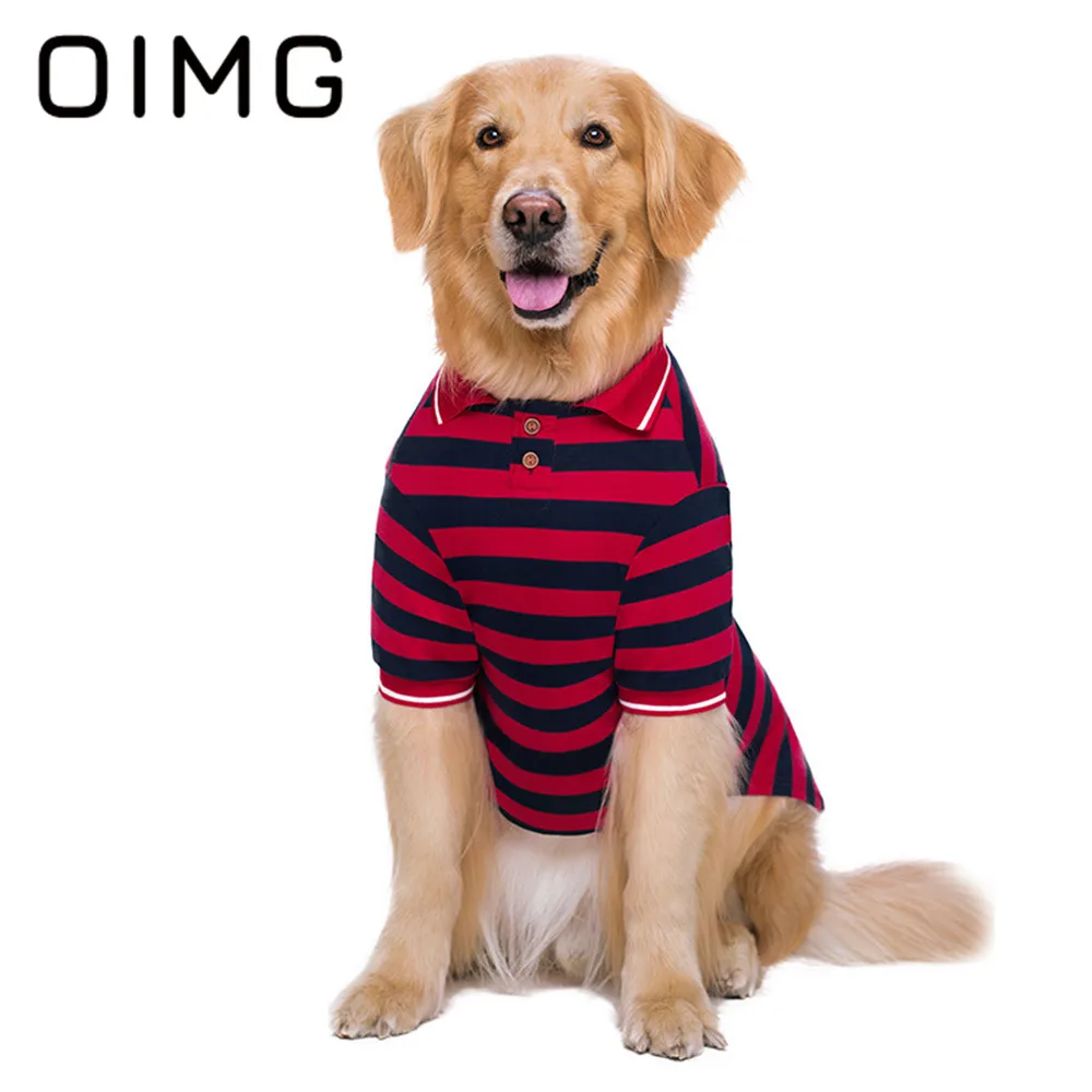 OIMG Cotton Stripes Polo Shirt For Large Dog Clothes Golden Retriever Labrador Breathable Big Dog T-shirt Casual Pet Dog Garment