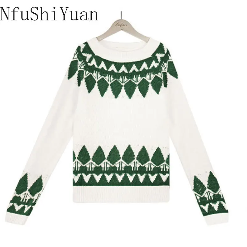 

Fall/Winter 2022 New Women's Vintage Jacquard Knitwear Women's Crewneck Long-sleeved Pullover Sweater Sweater Women Pullover
