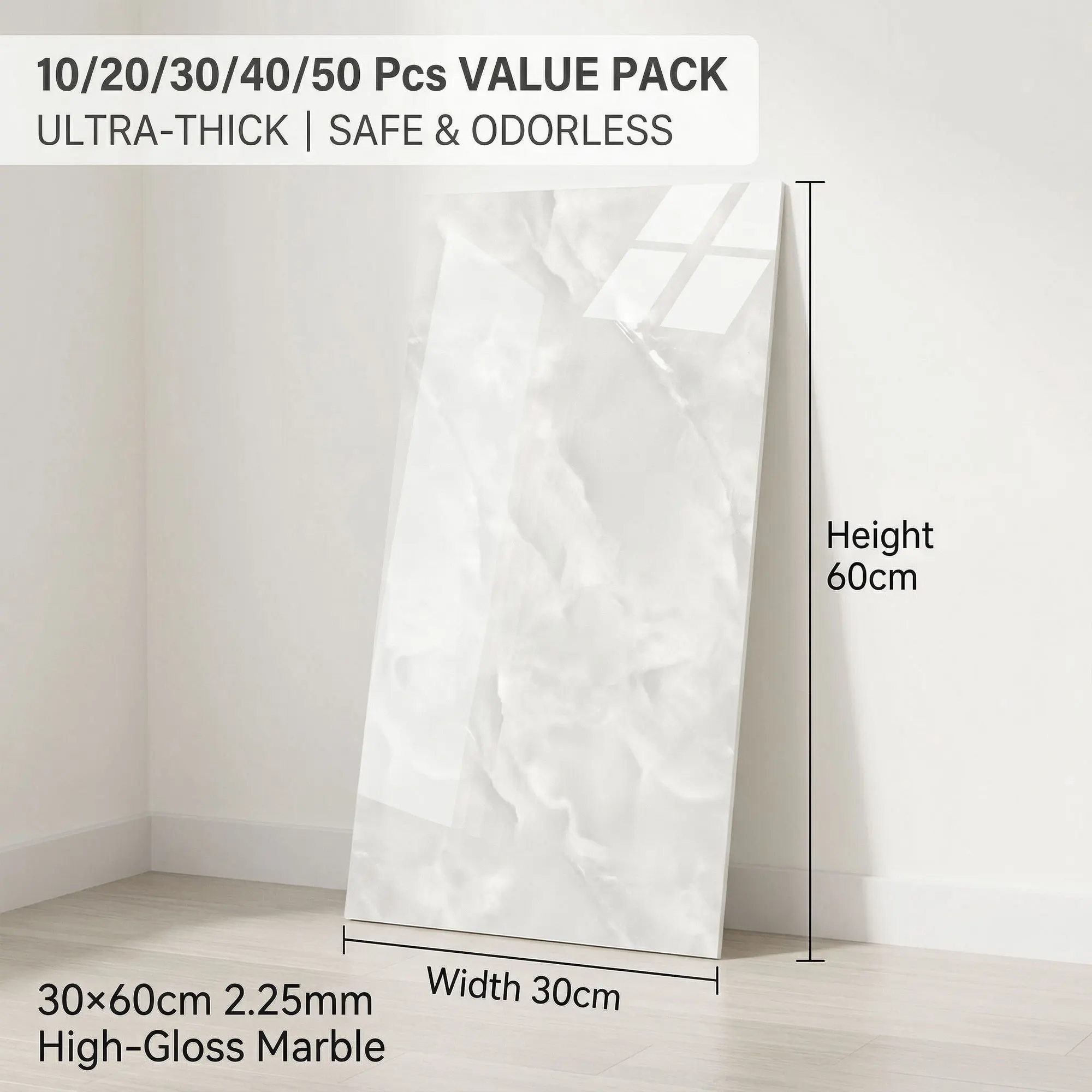 Marble Tile Stickers PET Peel Stick Waterproof Wall Stickers for Home Decor Bedroom Bathroom Kitchen Decoration