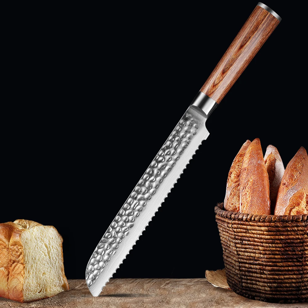 XITUO-cuchillo de pan Premier de 8 ", utensilio de cocina dentado japonés, hecho a mano, para tartas y pasteles