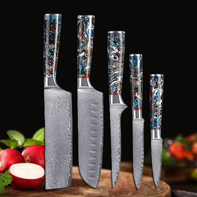 Damascus Steel Chef Knife Kitchen Cleaver Japanese Santoku Knife Boning Slicing Paring Cutting Professional Cooking Knife