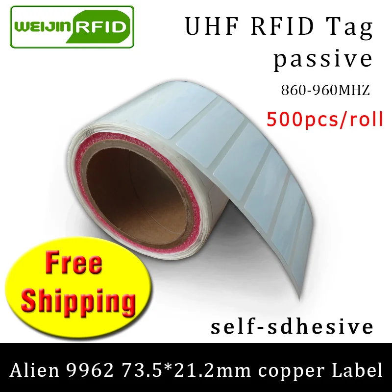 UHF RFID tag sticker Alien 9962 printable copper label EPC6C 860-960MHZ Higgs9 500pcs free shipping adhesive passive RFID label