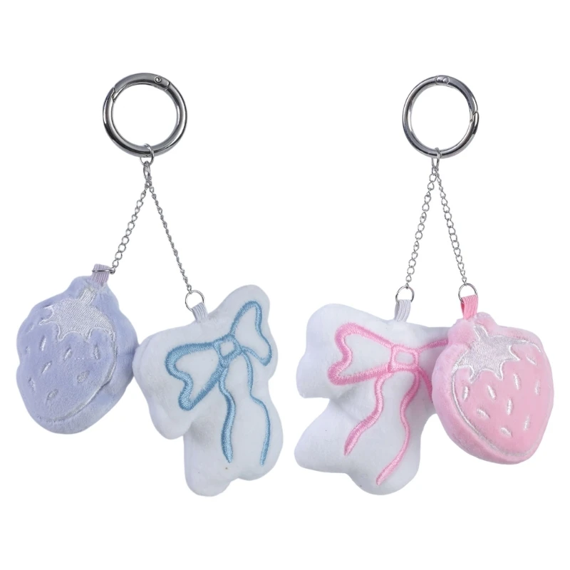 ตุ๊กตาสตรอเบอร์รี่ Bowknot พวงกุญแจจี้แขวนตกแต่งกระเป๋ากระเป๋าเป้สะพายหลัง Charm E0BE