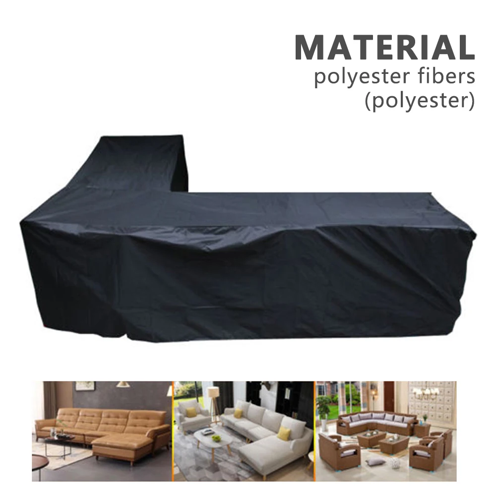 L-Shape Furniture Cover Polyester Waterproof Sofa Protective Cover with Drawstring Outdoor Sunscreen Dustproof Patio Chair Cover