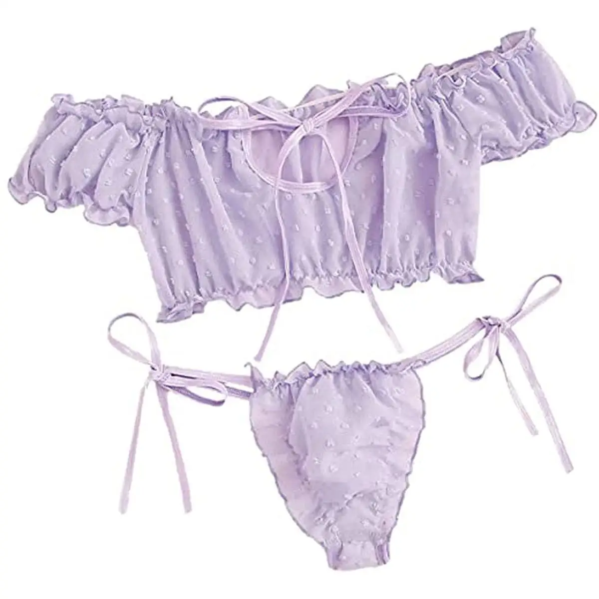 Pure Color Lace-Up One-oulder Bikini Swimwear ter Ne Seven-Sve  Collar Tee-Piece Set for Women 8-25 Years Old view 4