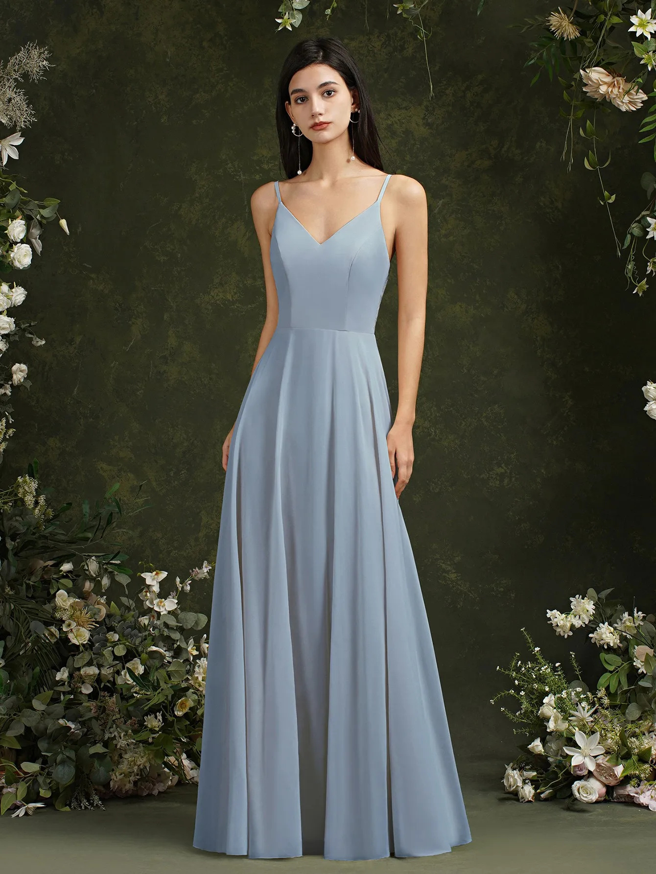 MisShow Chiffon Lace Evening Dresses V Neck Spaghetti Straps Elegant Sleeveless Formal Party Prom Gowns Robe De Soiree Longue