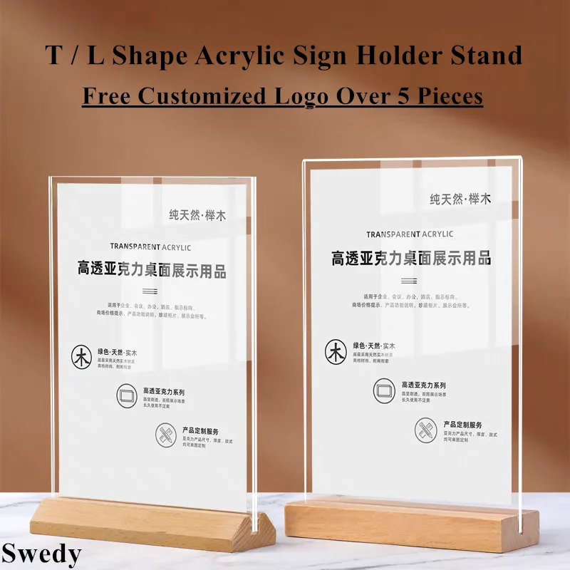 A5 148x210mm Wood Acrylic Sign Holder Display Stand Restaurant Table Menu Paper Holder Advertising Price Poster Picture Frame