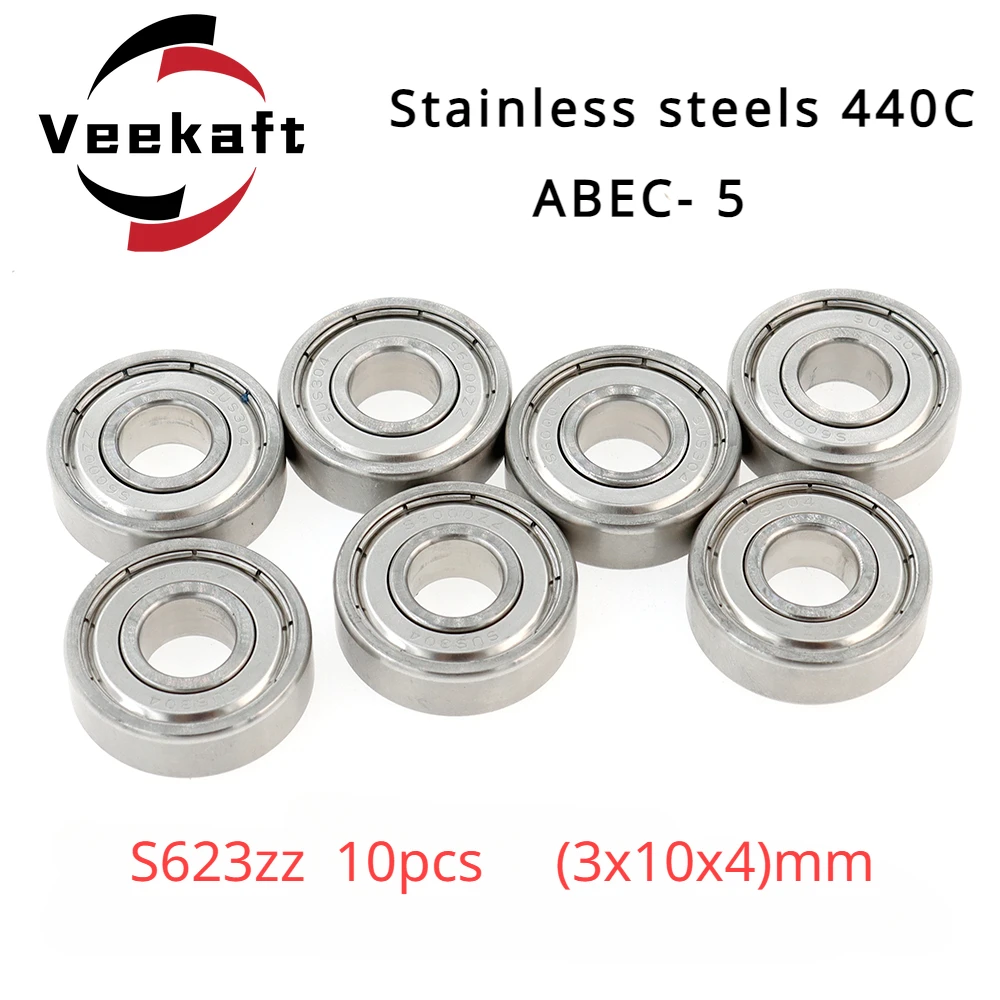 

Stainless Steel 440c Miniature Bearings S623zz 10pcs 3mm10mmx4mm Miniature Deep Groove Ball Bearings