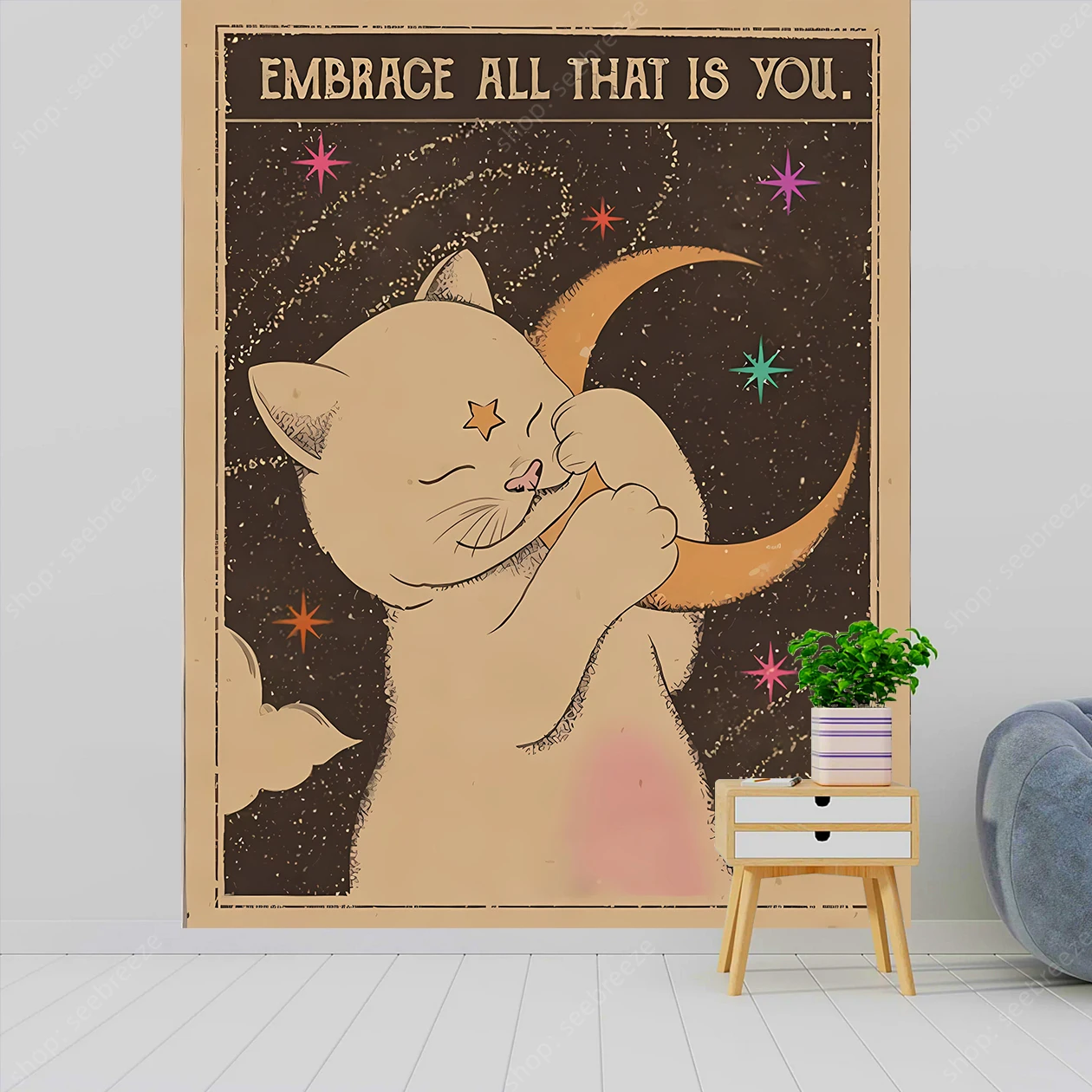 Cute Cat Tapestry Witchcraft Hippie Wall Hanging Bohemian Mandala Art Aesthetic Kawaii Room Wall Decor Yoga Mat Gift for Friends