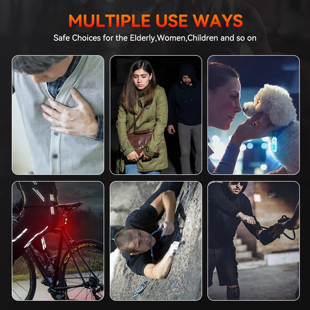 الدفاع عن النفس إنذار ضد الهجوم الدفاع الشخصي صفارة الإنذار 130 ديسيبل سلسلة المفاتيح المحمولة للنساء والأطفال وكبار السن #6