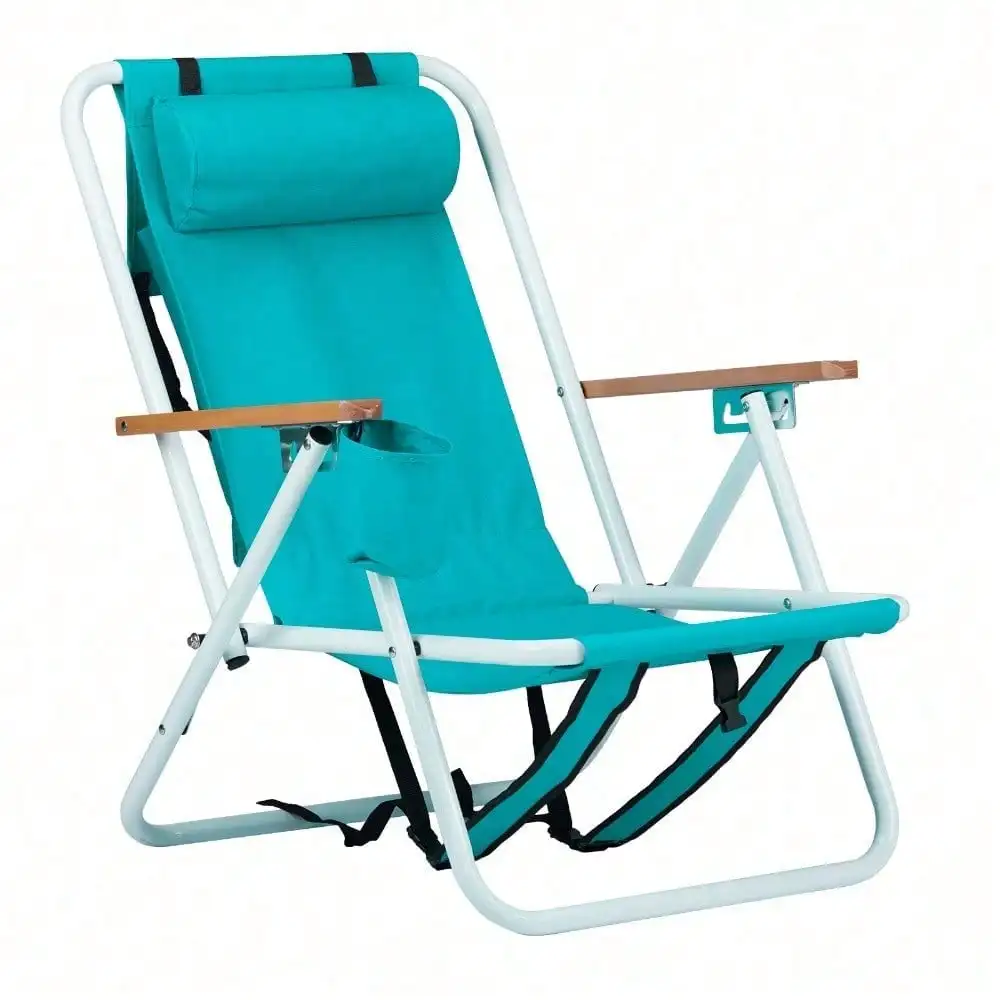 

Складное пляжное кресло для кемпинга, 4 положения, с подголовником/подстаканником/деревянными подлокотниками, портативный дизайн в виде рюкзака, идеально подходит для пляжа