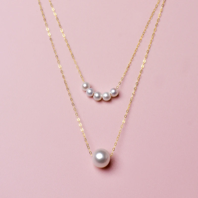 NYMPH Real 18K Gold Akoya Pearl Necklace Au750 Fine Jewelry White Round Aniversary Gift For Women Double Layer X529
