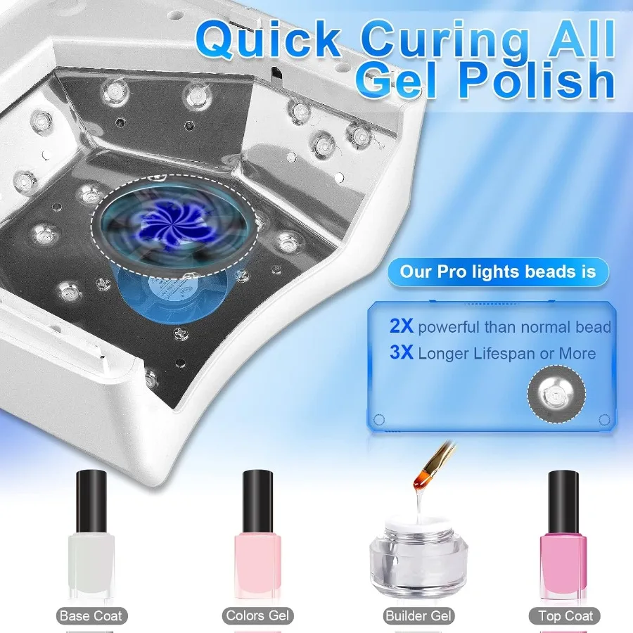 Professionele UV Led-nagellamp Draadloos 72W UV-verlichting voor gelnagels met ventilator Oplaadbare nageldroger met draagbaar handvat Perfec