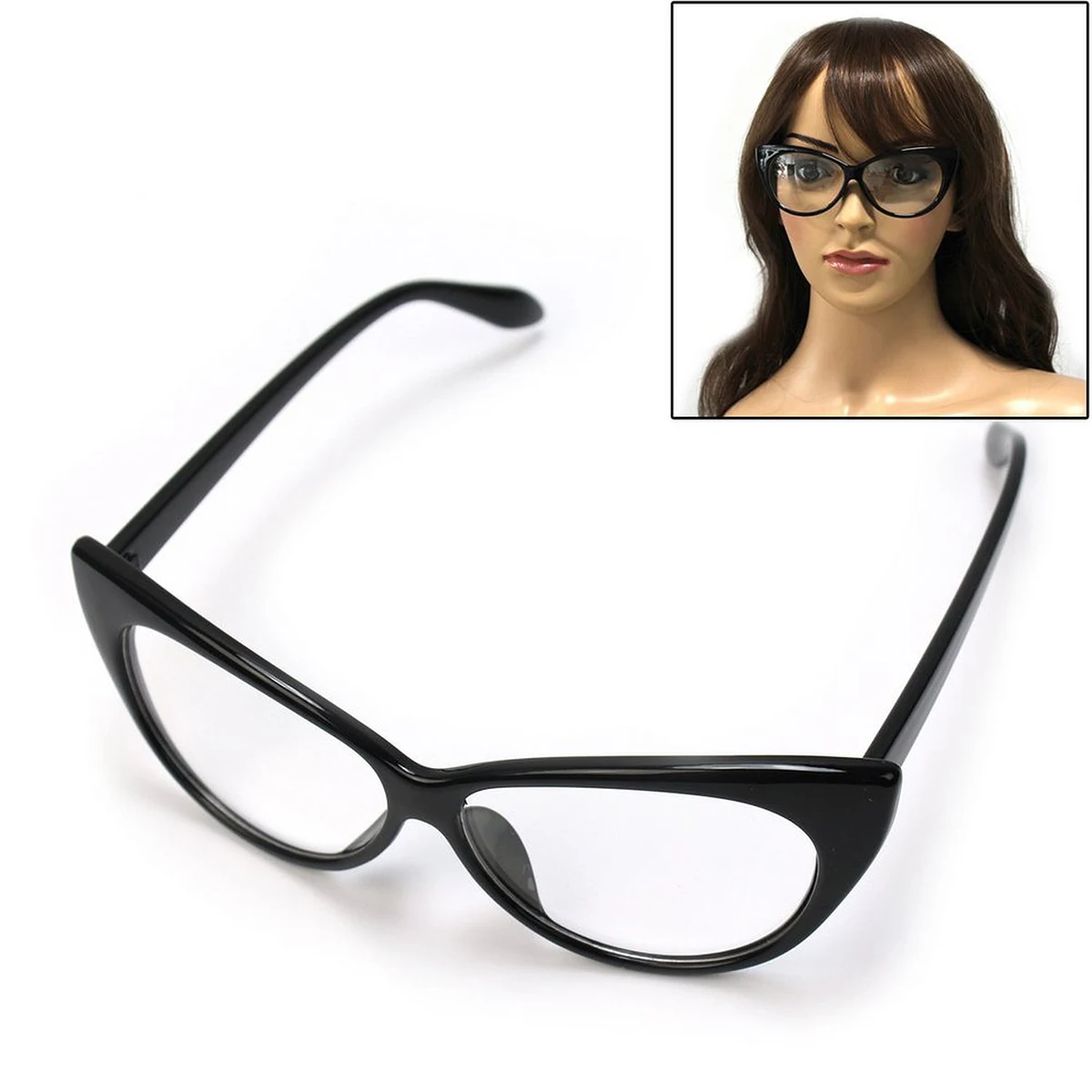 

Cat Eye Retro Glasses Without Strength 15*5Cm Black Resin Plastic Frame Glasses Style Eyewear