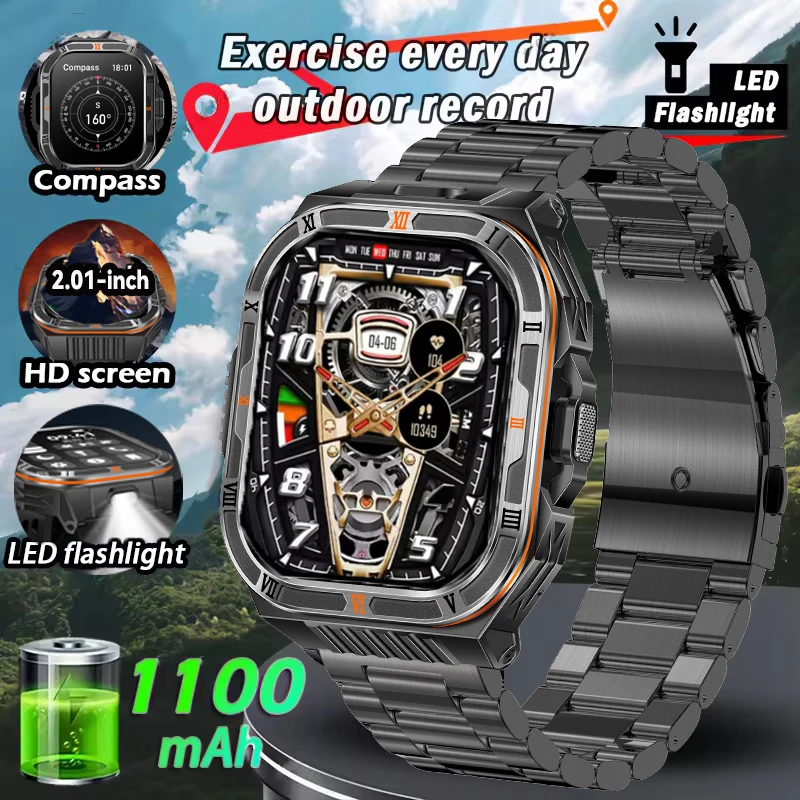 

2026 New Men's Smart Watch HD AMOLED Screen 2.01-inch Bluetooth Call Compass 1ATM Waterproof Sport Watch Android Compatible