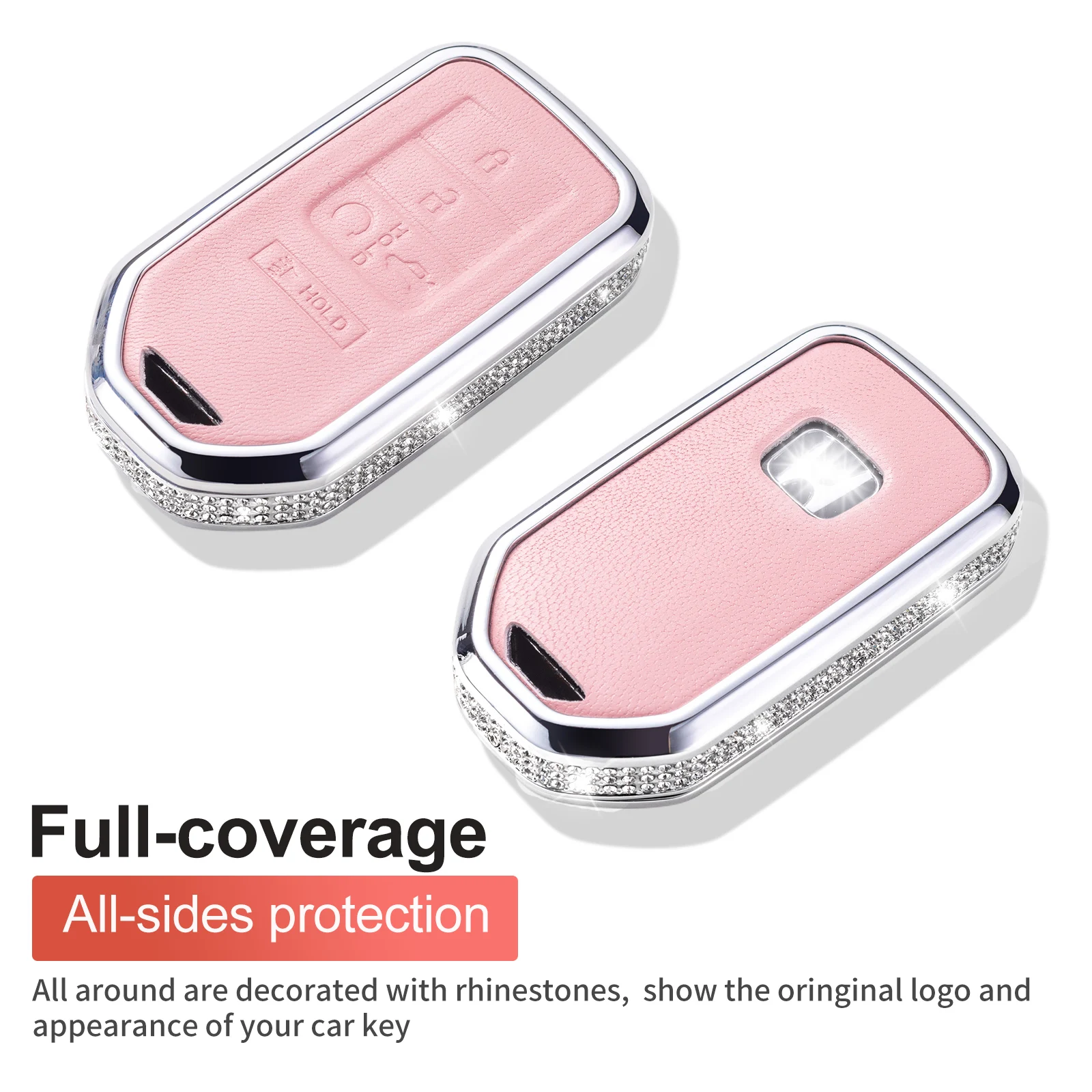 Compatible with Honda Key Fob Cover with Keychain, Rhinestones Key Case Shell Fit for Honda Accord Civic CRV Pilot HRV Odyssey R