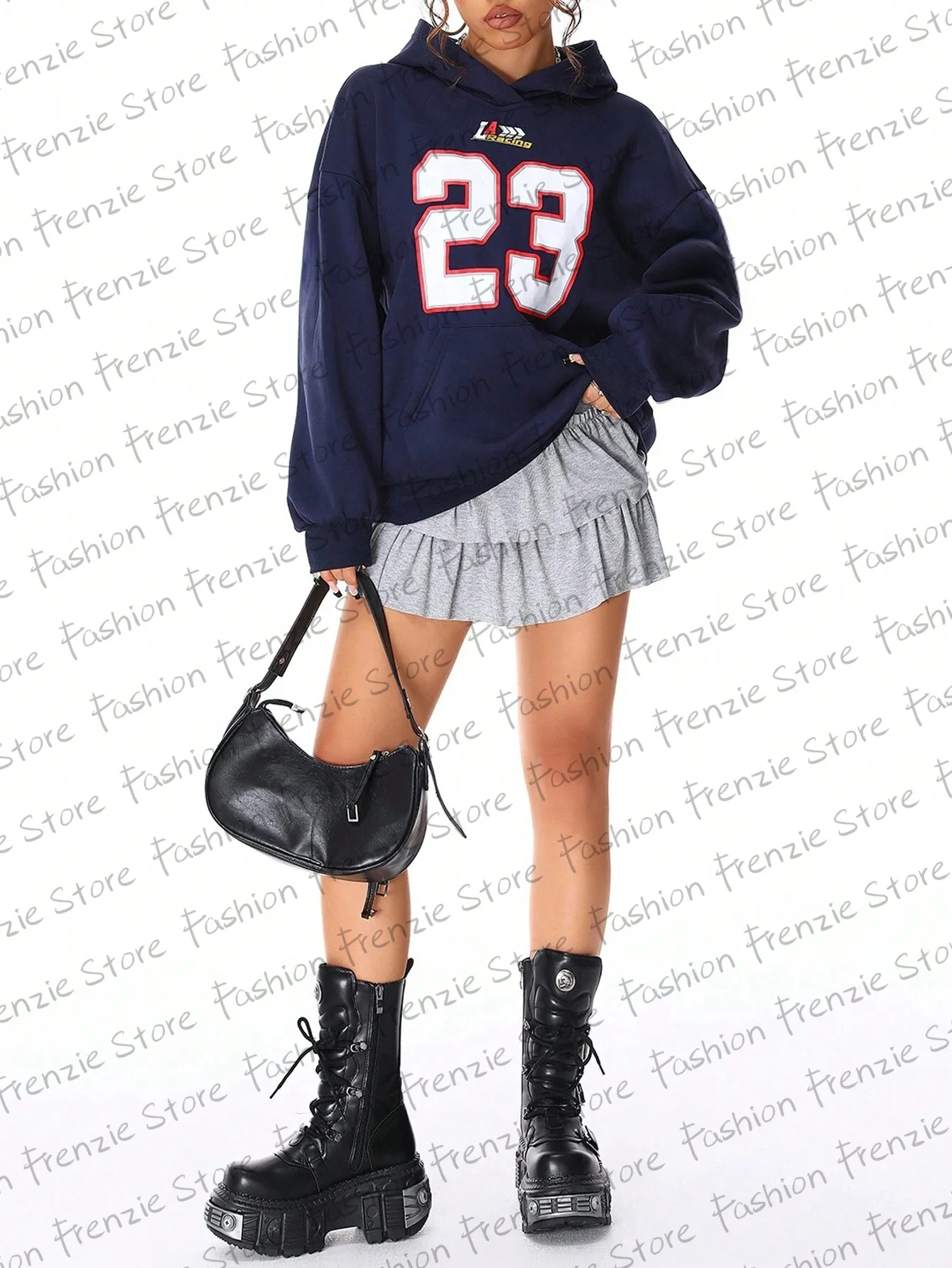 

New Arrivals Women's Sport Number Print Hoodie Loose Hooded Sweatshirt Fleece Pullover Europe And America Style Street Clothing