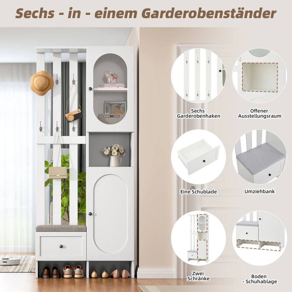 85 * 33,5 * 200 cm kompakter Kleiderschrank, Wohnmöbel-Aufbewahrungsschrank aus gehärtetem Glas, weißer Eingangsschrank, Kleiderschrankständer – Detail 12