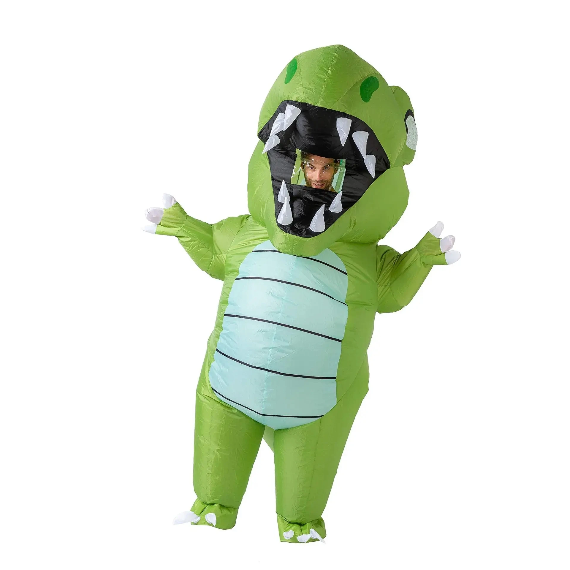 New Design Dinosaur Inflatable Suit Family Party Funny Walkable Wearable Cartoon Green Dinosaur Inflatable Costume Kids Gift