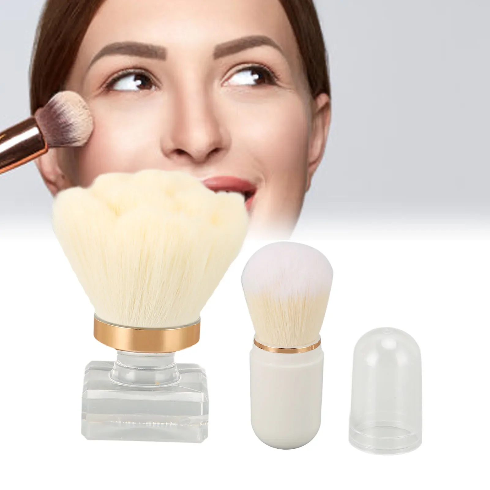 Brocha de maquillaje con cerdas de fibra Artificial, mango transparente, brocha para polvos con forma de cápsula para colorete en polvo suelto